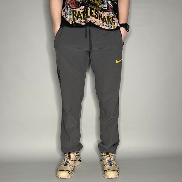 Nike Sweatpants Grey Polyester Joggers Yellow Swoosh - Picture 2 of 4